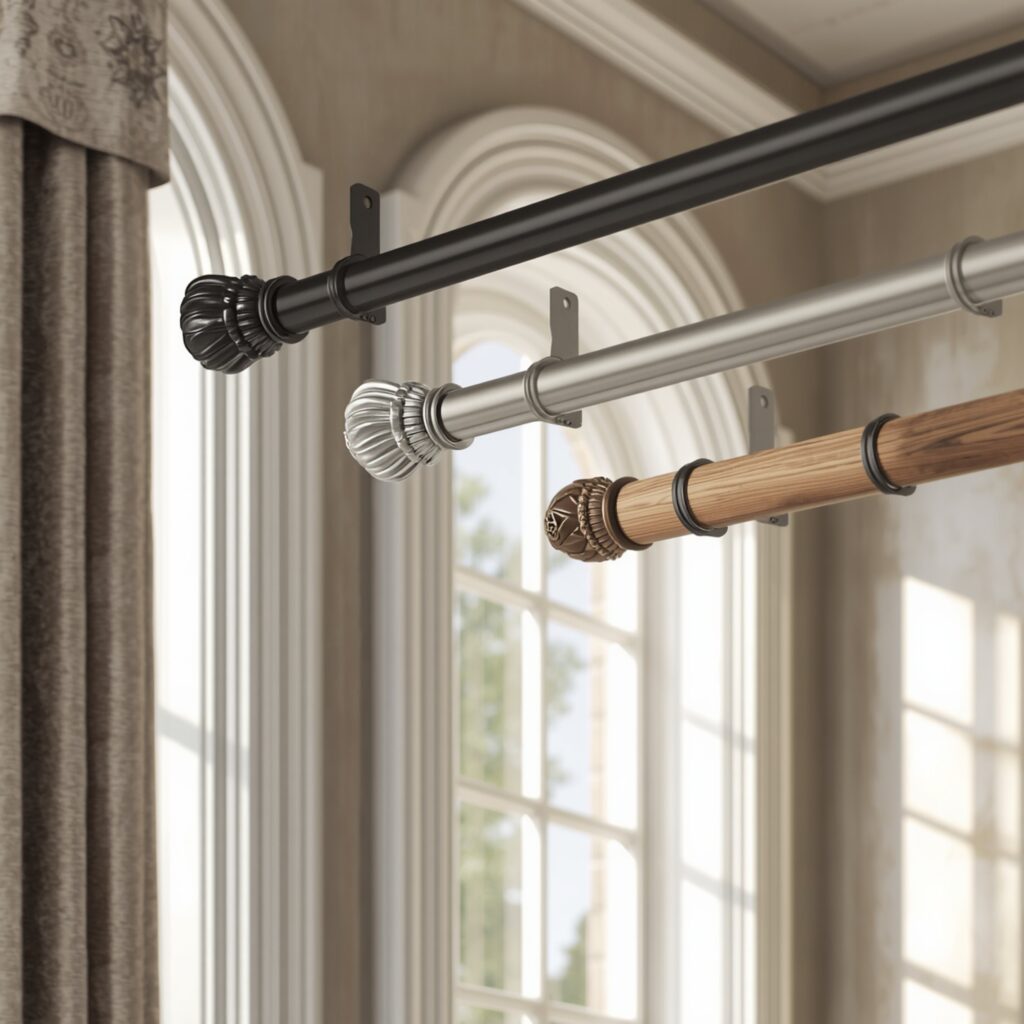 Detail batang gorden premium berbahan besi, aluminium, dan kayu dengan desain minimalis.