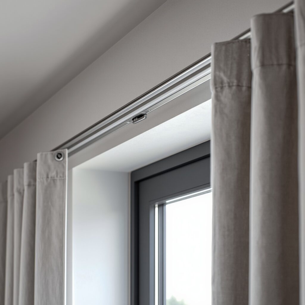 Rel gorden kotak berbahan aluminium dengan desain garis lurus yang cocok untuk interior rumah minimalis modern.