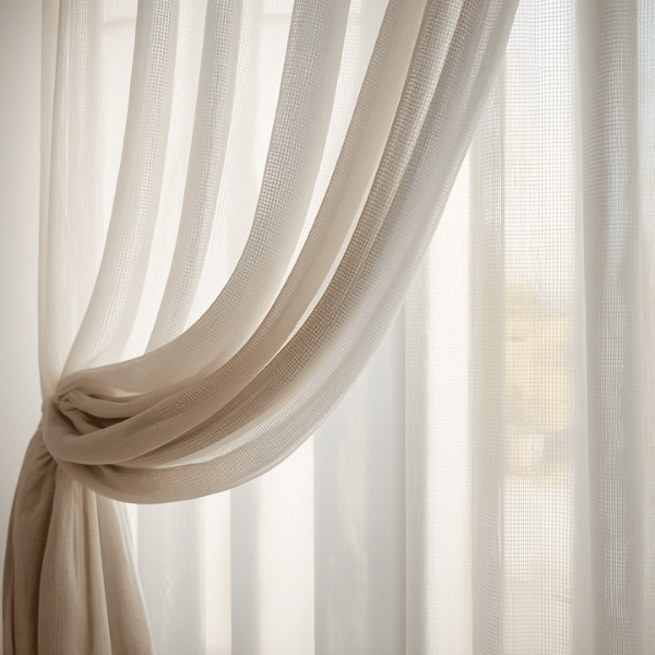 Detail model wave curtain Scandinavian dengan kombinasi kain dimout dan sheer bertekstur halus