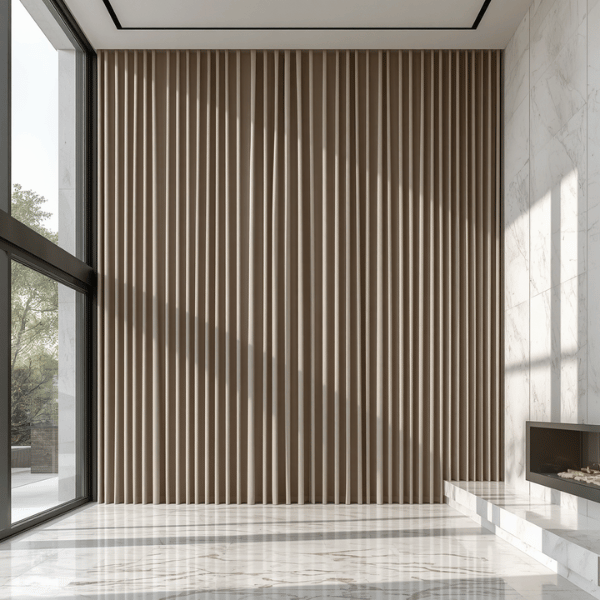 Gorden blackout Modern Luxury pada jendela berukuran tinggi dengan pemasangan dari plafon hingga lantai untuk menciptakan kesan megah.