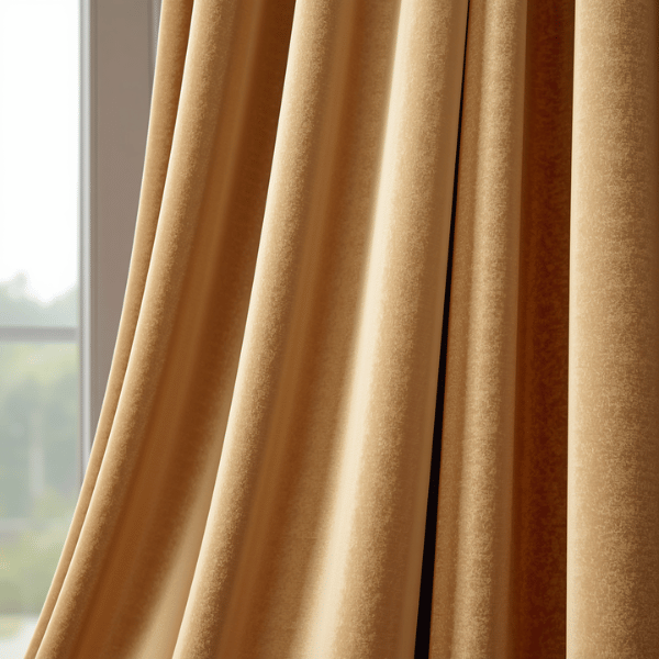 Detail tekstur kain blackout premium dengan finishing velvet dan lipatan wave curtain pada model gorden Modern Luxury